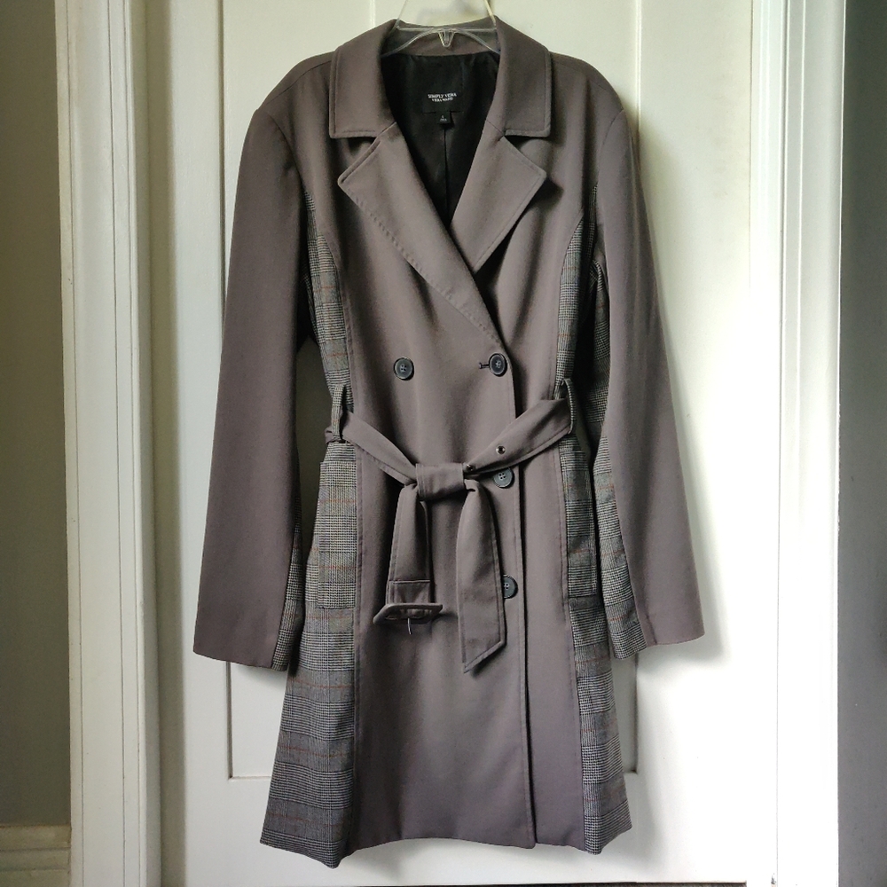 Simply Vera Wang | Plaid Double Breasted Trench Coat Size L